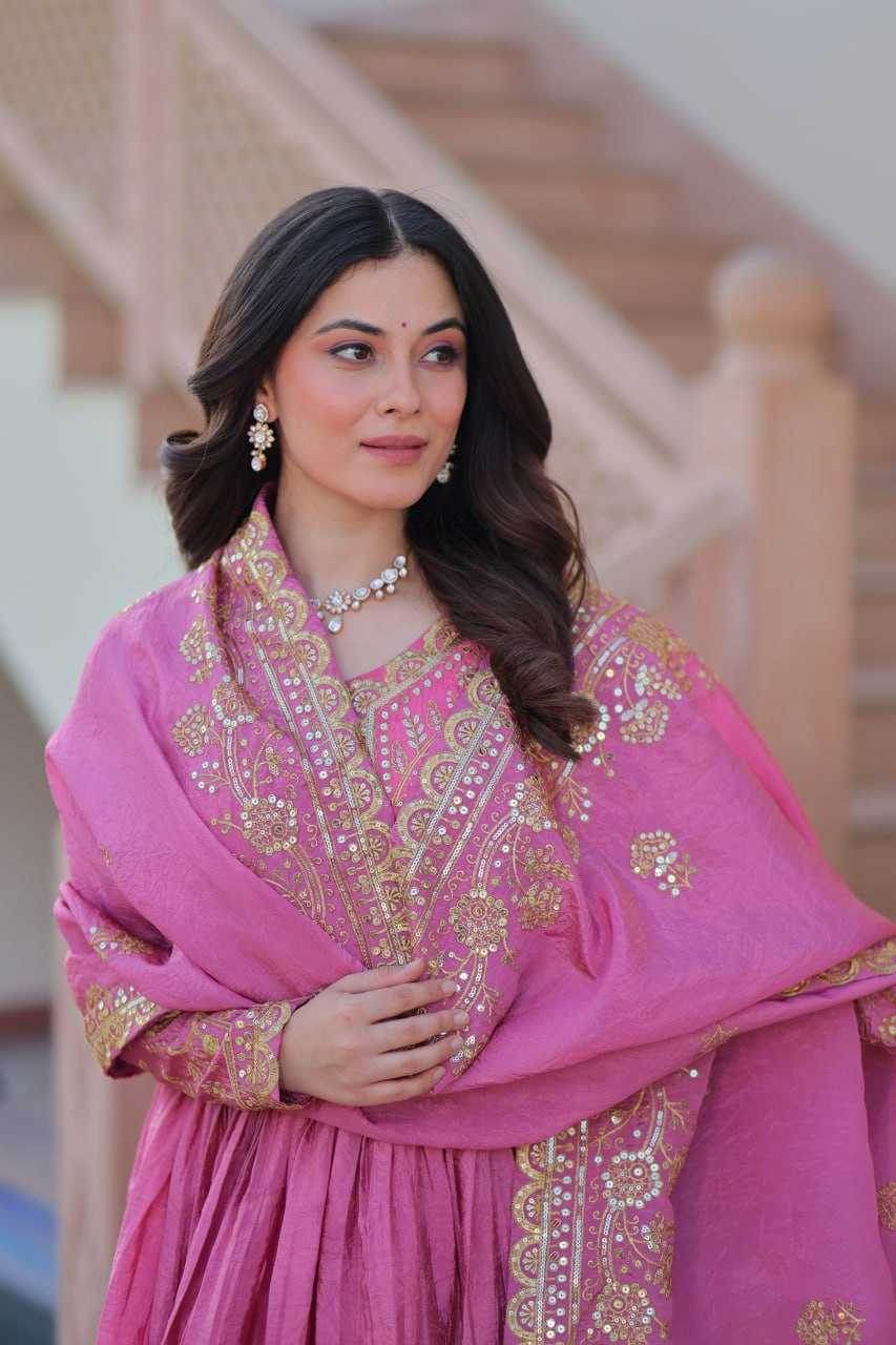 Crush Silk Embroidery Long Gowns - MYLUXURY LANE ENTERPRISE